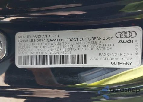 2011 Audi A5 2.0T Premium z USA, uszkodzony, nr VIN WAULFAFH3BN019742